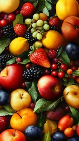 Orchard kaleidoscope where ripe fruits tumble in lush color.