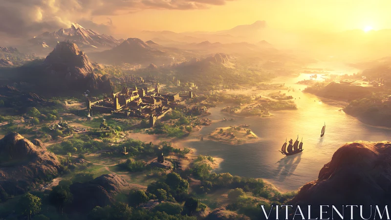 Sunlit river kingdom leans toward the horizon’s golden hush