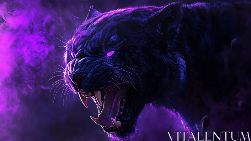 Neon Panther: Fierce Beast in Purple Digital Storm