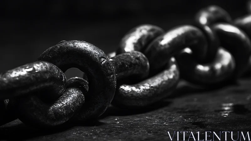 Steel chain macro shows textured links in harsh contrast.