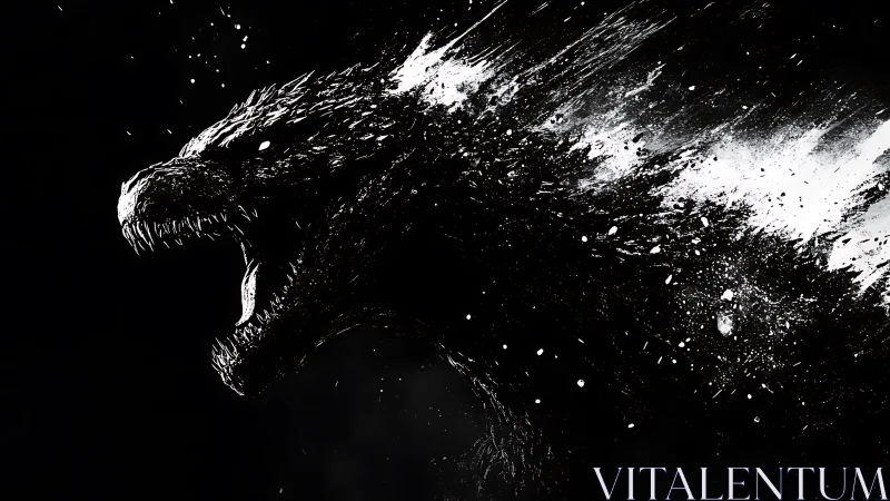 Roaring monster silhouette erupts through splintered starlight