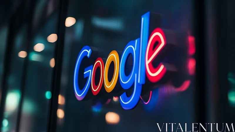 Chromatic Google logo signage with shallow depth and neon bokeh