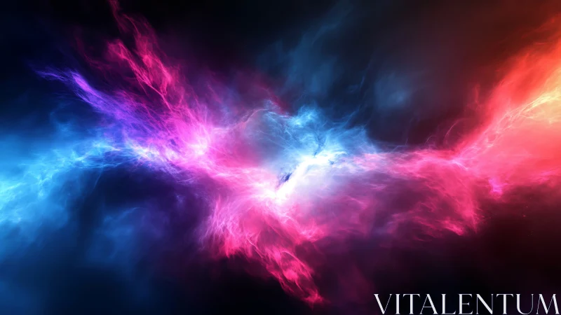 Chromatic plasma filaments in symmetric nebular collision field.