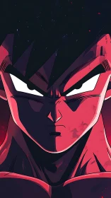 Intense anime warrior stares forward under red shadow light