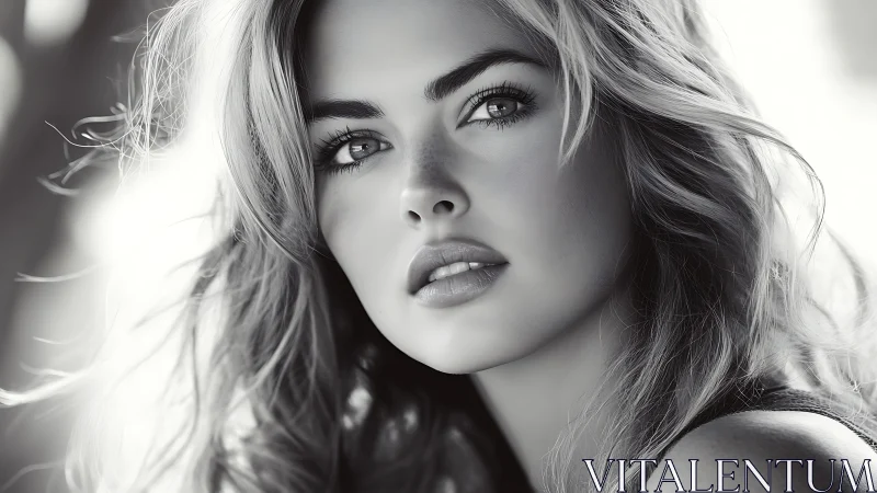 Soft monochrome portrait of a thoughtful, luminous gaze.