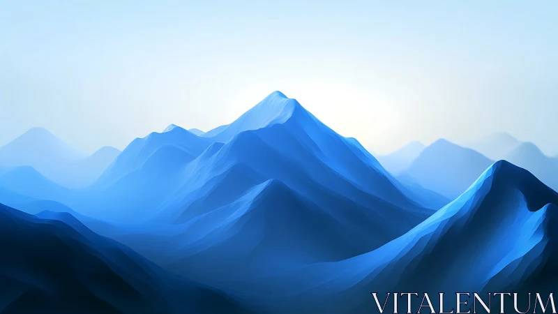 Layered blue mountain ridges form an abstract atmospheric vista