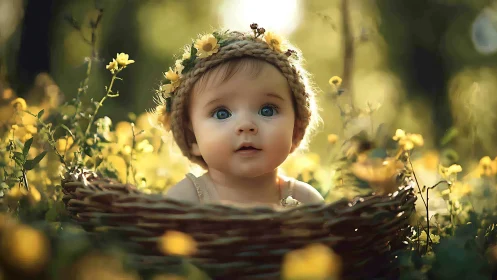Sunlit woodland cradle holds wide-eyed blossom dreamer