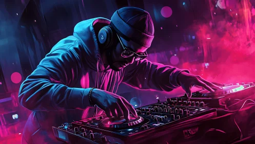 Neon-drenched DJ bends light and sound into electric rhythms