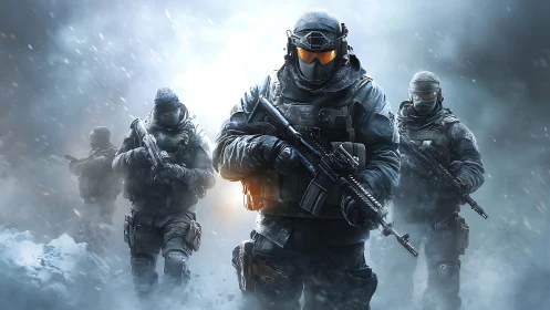 Elite winter squad moves through the icy storm together.