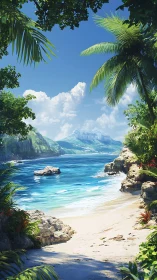 Tropical Paradise Cove with Mountain View