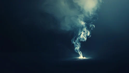 Vertical column of illuminated smoke rises from small flame