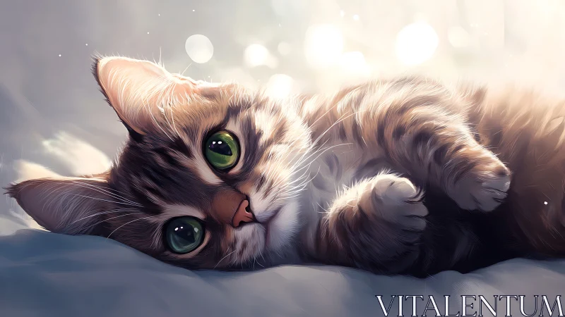 Tabby Cat Resting on Surface with Illuminated Background