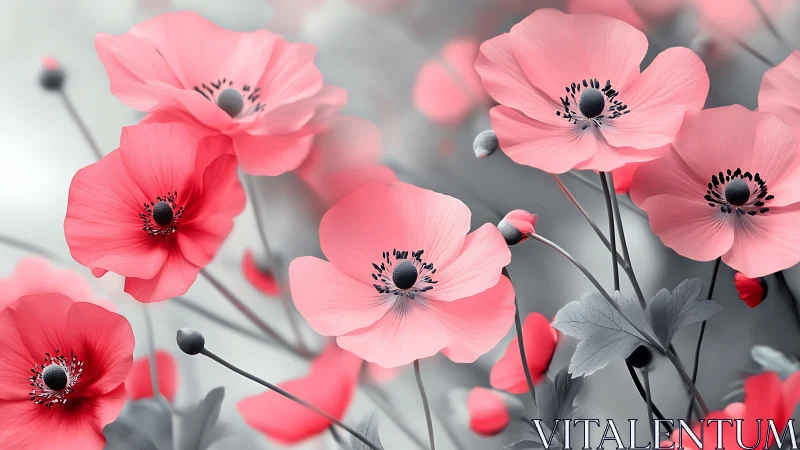 Pink Anemones Dance in Selective Color Dreamscape.