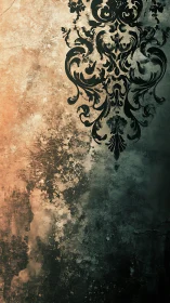 Baroque damask overlay on distressed grunge wall texture.