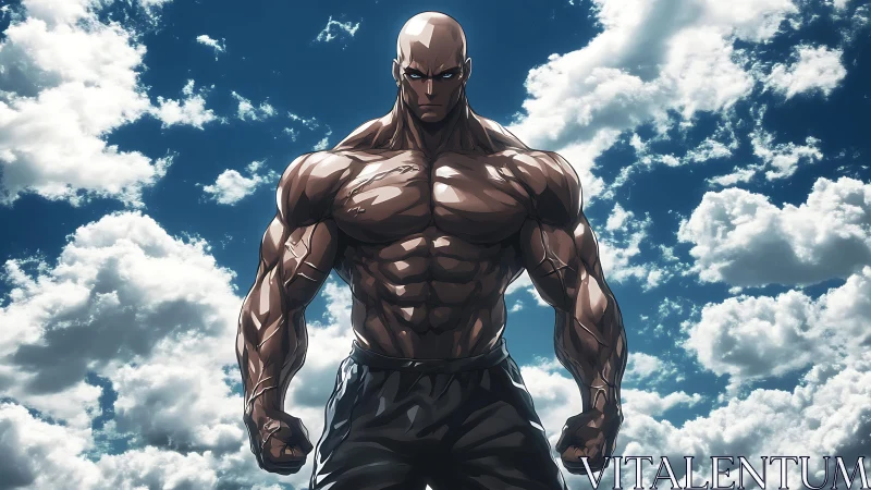 Skyborne titan flexes beneath storm-bright marching clouds.