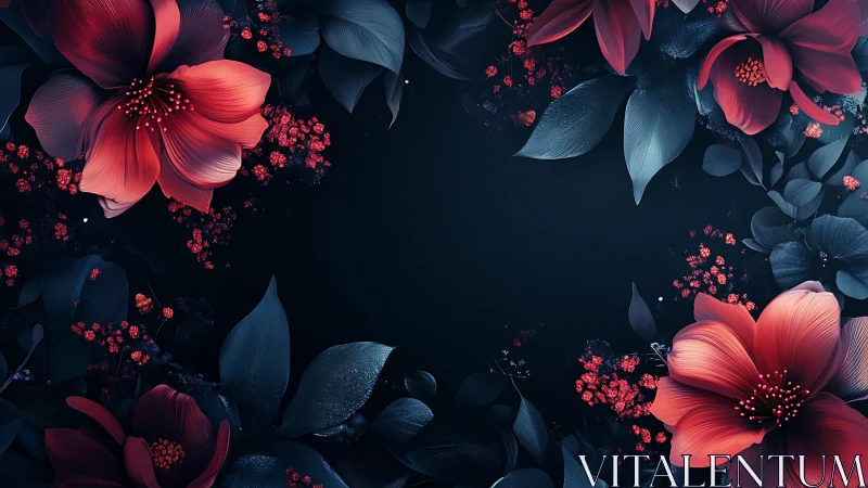 Dark Floral Symphony in Red and Blue