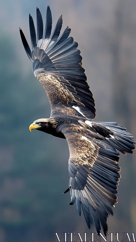 Raptor in mid-bank, extended primaries and layered covert detail.