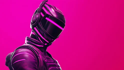 Neon cyber soldier in magenta void exudes sleek power.