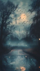 Moonlit fog drapes a silent bridge in nocturne whispers