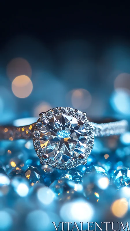 Macro analysis of halo diamond ring with bokeh field illumination.