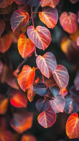 Vibrant red and orange autumn leaves against dark background.