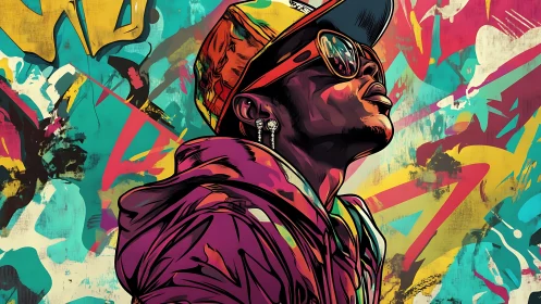 Vibrant street portrait channels hip hop confidence, neon graffiti.