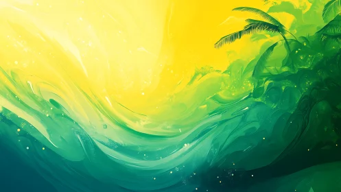 Tropical light swell in abstract emerald and gold waves.