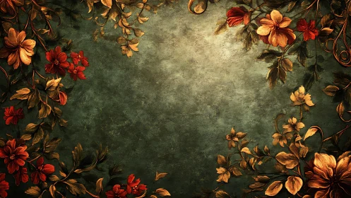 Autumn Botanicals Frame Weathered Green Canvas with Gilded Decay