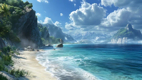 Hidden Tropical Cove with Towering Cliffs and Turquoise Waters