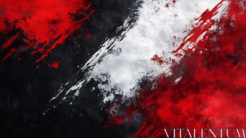 Bold Abstract Grunge Painting with Red, Black, and White Brushstrokes.