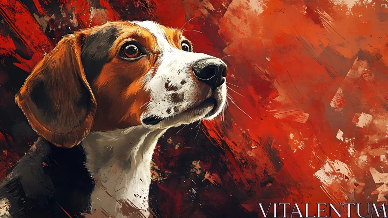 Canine portrait uses dynamic brushwork and high-contrast warm palette