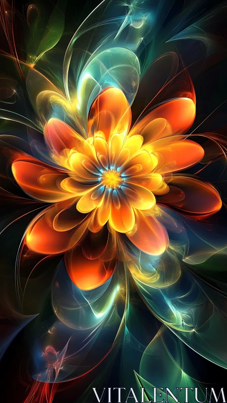 Fractal flower form with multicolored translucent petals.