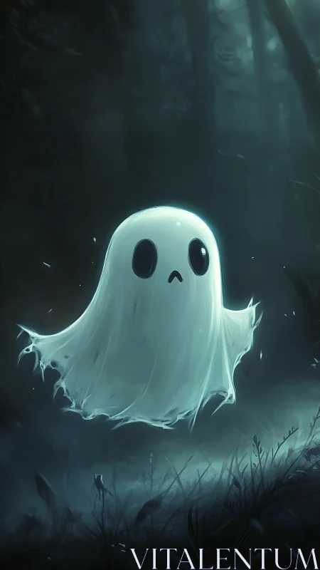Gentle little ghost wandering softly through moonlit mist.