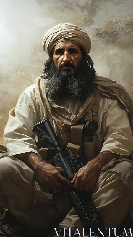 Weathered desert fighter rests in muted, painterly light