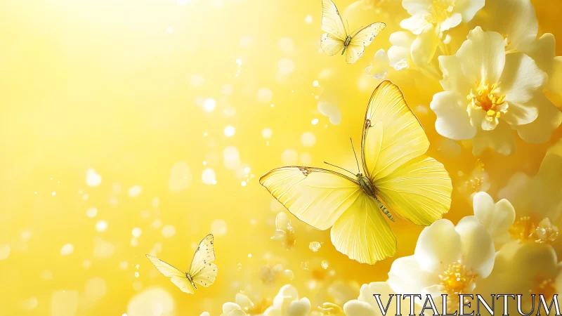 Sunlit lemon butterflies drifting through floral daydreams.