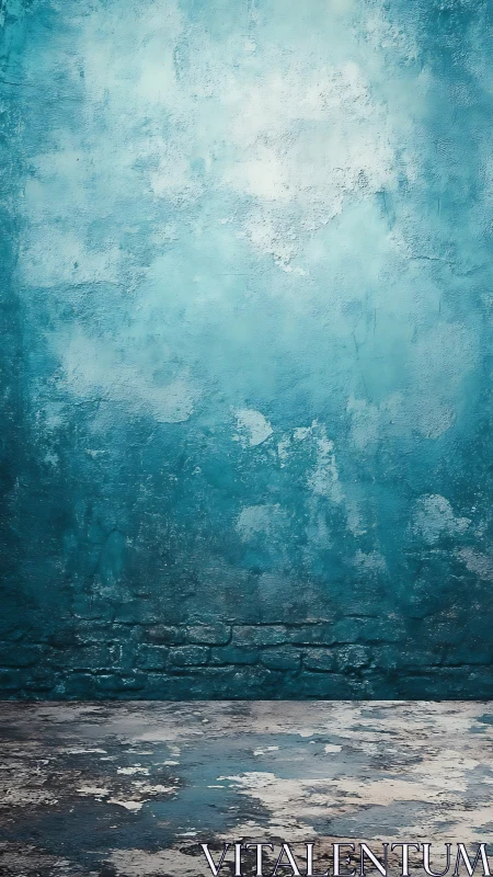 Weathered turquoise plaster wall with distressed floor surface.