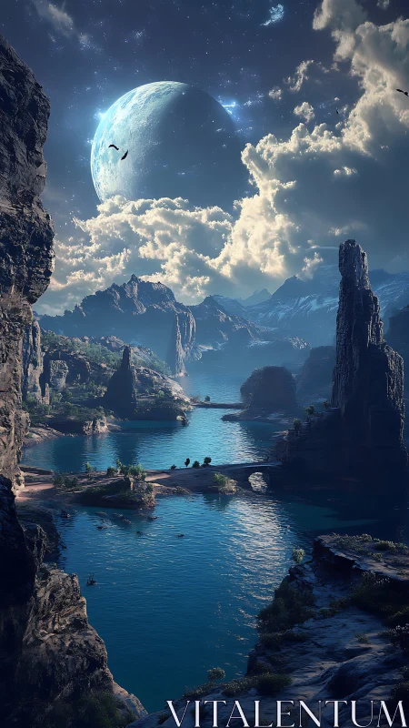 Lunar-littoral canyon system under exaggerated celestial tide.