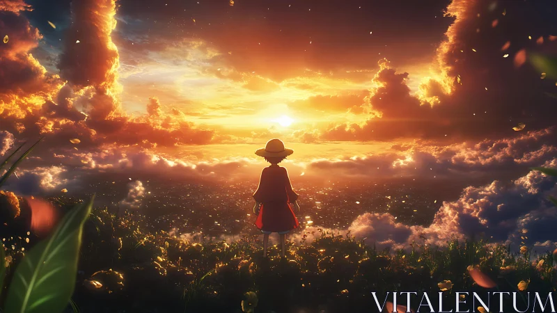 Sunset wanderer gazes across a cloud sea of molten gold.