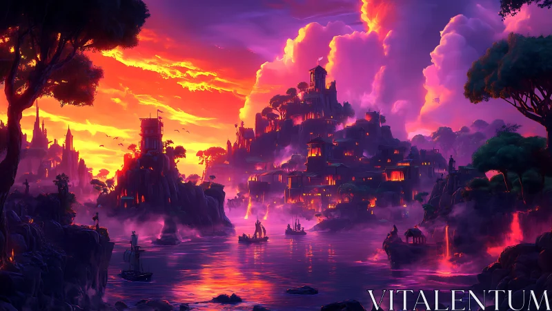 Sunset-soaked harbor kingdom ignites in luminous dreamfire