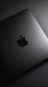 Sleek dark laptop lid glows softly in moody studio light.