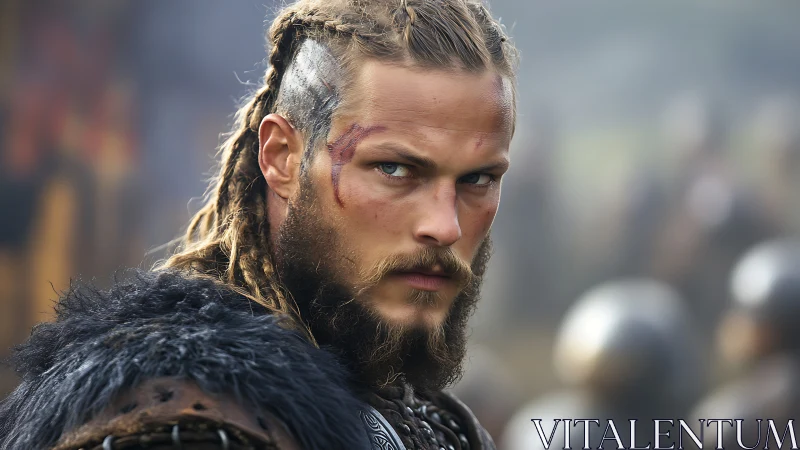 Steely eyed Viking warrior wrapped in rugged battle furs.