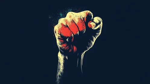 Raised Boxing Glove in Dynamic Combat Stance Against Dark Background