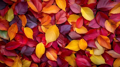 High saturation macro study of overlapping multicolor autumn leaves