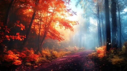 Autumn Forest Pathway with Dramatic Luminosity and Chromatic Contrast