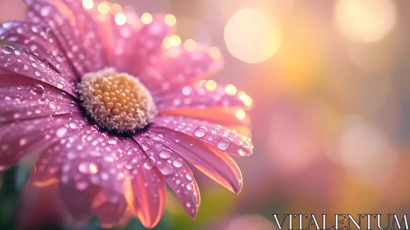 Pink Gerbera Daisy with Water Droplets.