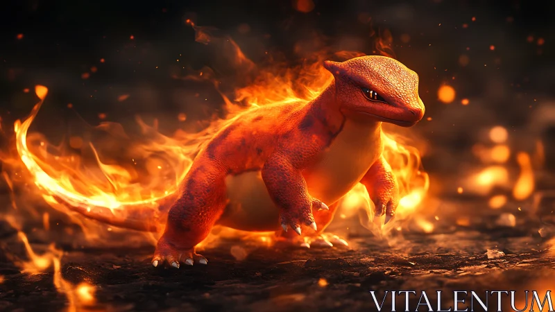 Fiery Dragon Reptile Engulfed in Blazing Inferno Flames