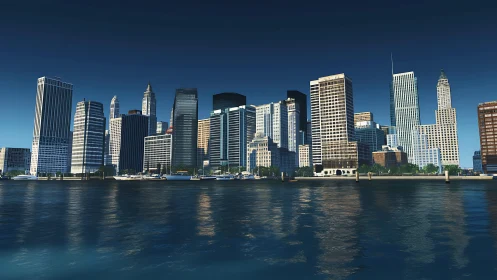 Photoreal waterfront skyline renders modern high-rise architecture