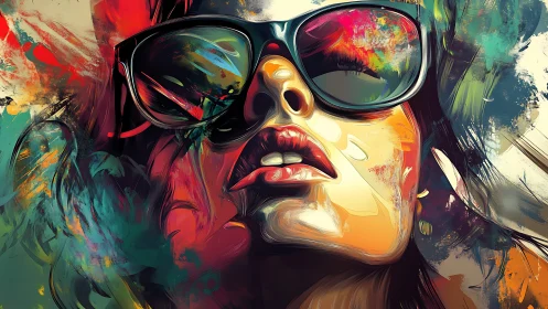 Color-saturated portrait of woman in reflective sunglasses.