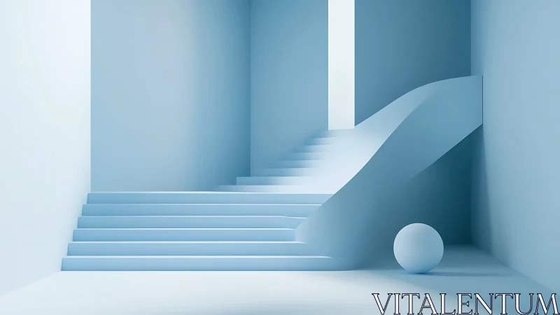 Minimalist staircase architecture in cool blue geometric space