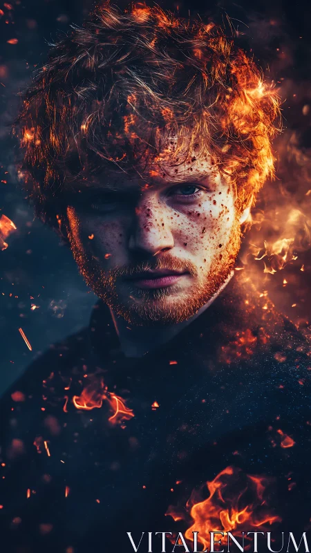 Fire-kissed gaze carves a molten halo through the dark